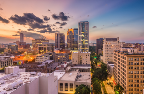 Birmingham, Alabama, USA downtown city skyline at twilight.